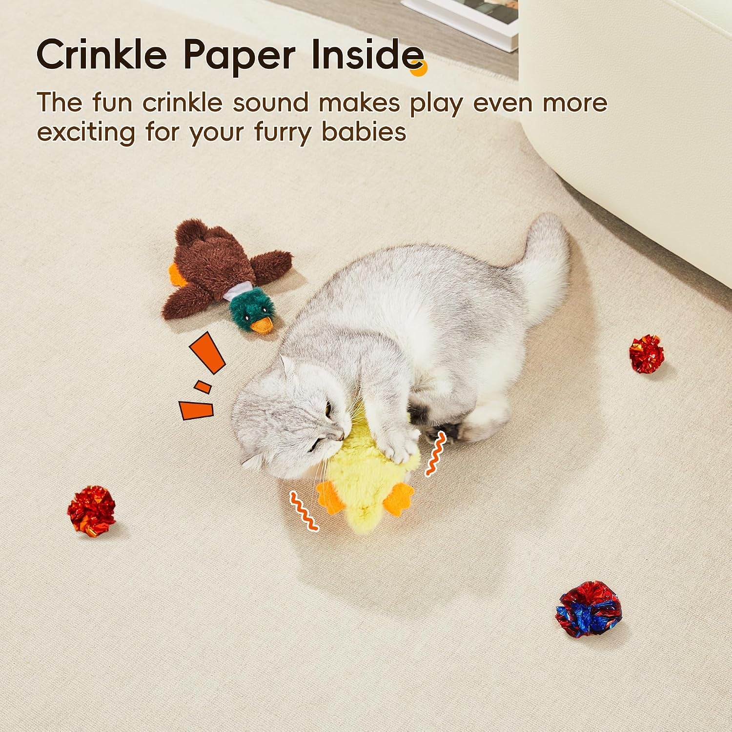Cat Toys Catnip Crinkly Sound 2 Pcs, Mess-Free Stuffless Kitten Toy, Durable Feline Bite Interactive Kicker Toys for Cat Indoor Exercise 6.5 Inches