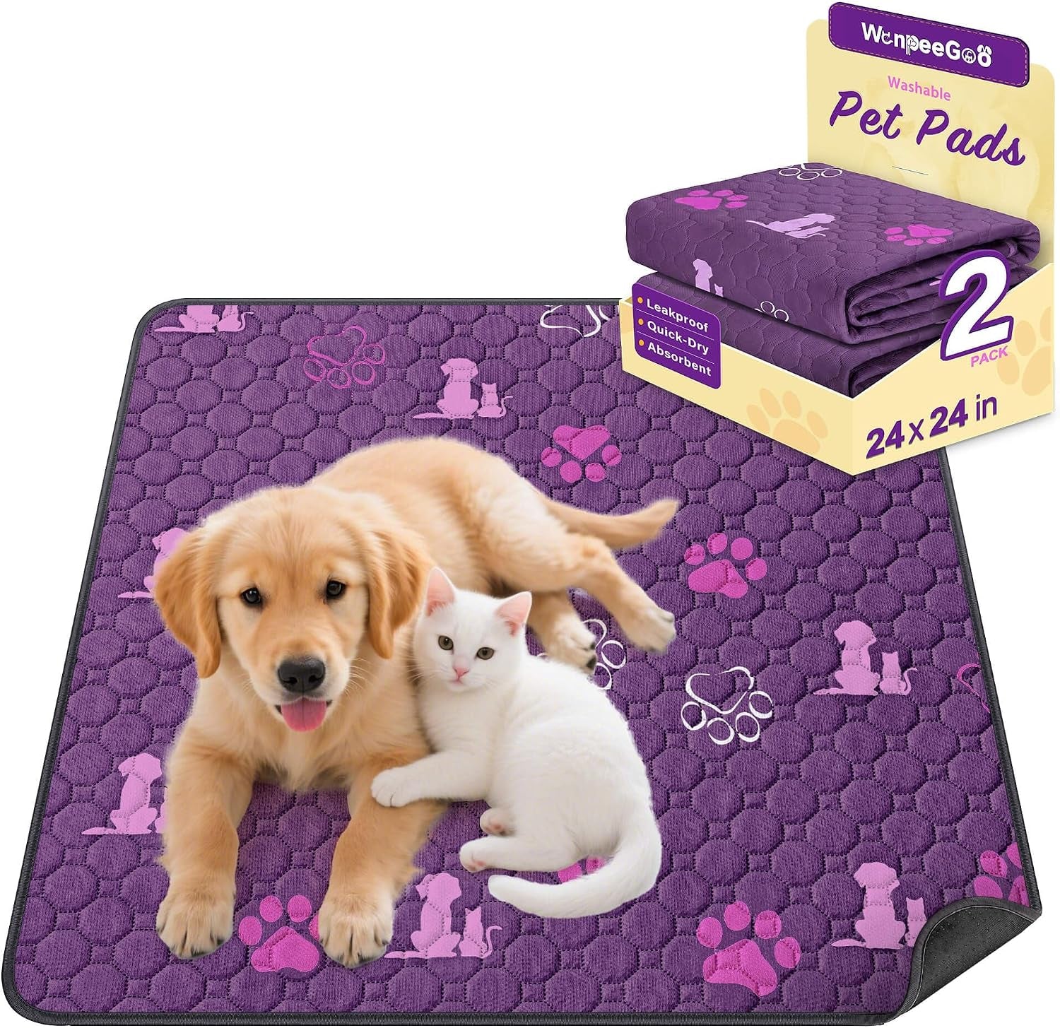 Washable Pee Pads for Dogs, Waterproof, 18 X 24 In, 4 Pack, Gray | Super Absorbent, Waterproof and Non-Slip; Washable, Reusable Dog Pads for Crates, Playpens, Floors, Furniture and Travel