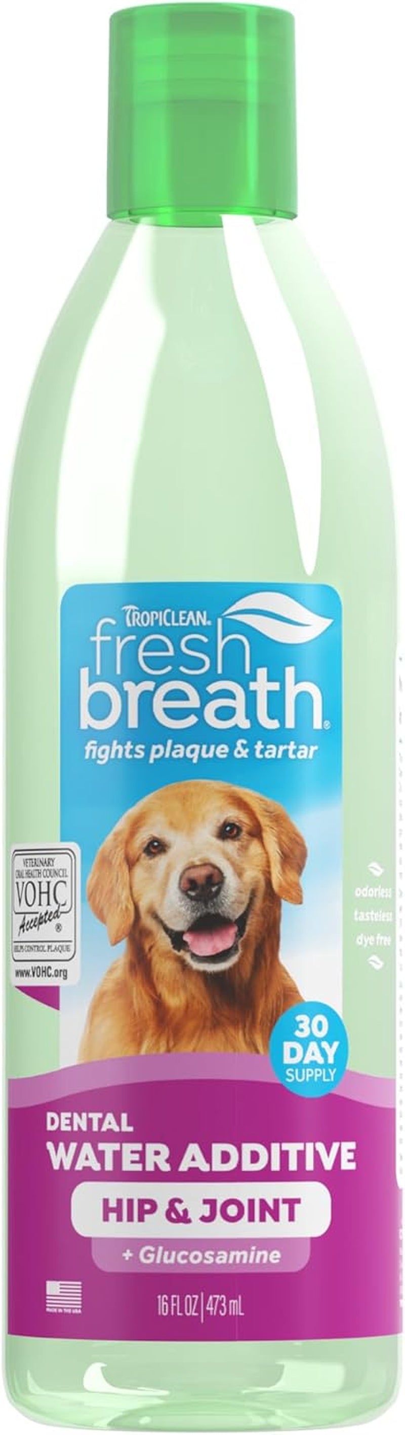 Fresh Breath Water Additive for Dogs, Dog Breath Freshener and Teeth Cleaning Solution, No Toothpaste or Toothbrush Required, 16Oz.