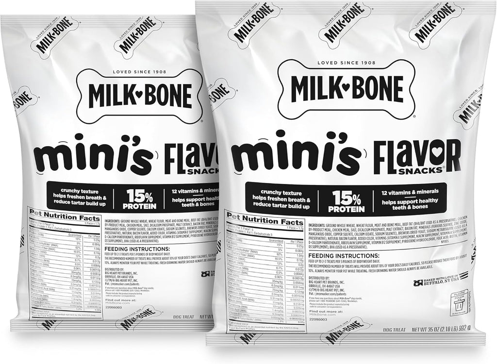 Flavor Snacks Mini’S Dog Biscuits, Flavored Crunchy Dog Treats, 36 Oz. Canister | 5 Calories per Treat, 15% Protein, 3 Flavors per Canister (Beef, Chicken & Bacon, Naturally & Artificially Flavored)