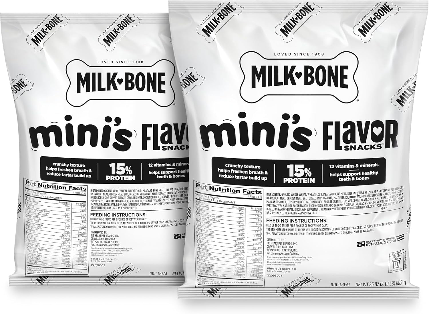 Flavor Snacks Mini’S Dog Biscuits, Flavored Crunchy Dog Treats, 36 Oz. Canister | 5 Calories per Treat, 15% Protein, 3 Flavors per Canister (Beef, Chicken & Bacon, Naturally & Artificially Flavored)