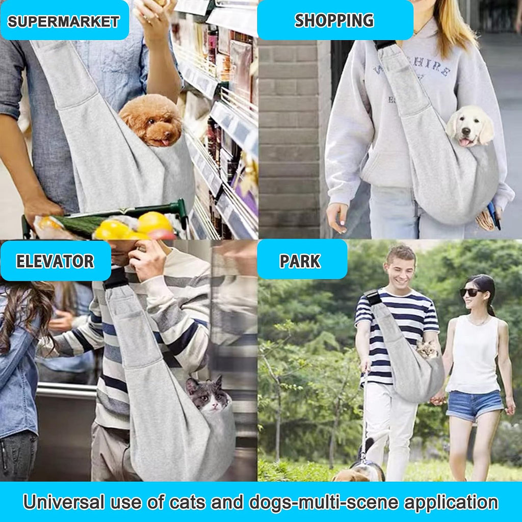 Dog and Cats Carrier Sling, Puppy Small Pet Carrier up to 16.5Lbs | Comfy Hard Bottom Support, Adjustable Padded Shoulder Strap, Hands-Free Dog Carrier Sling Bag for Outdoor Travel,Gray