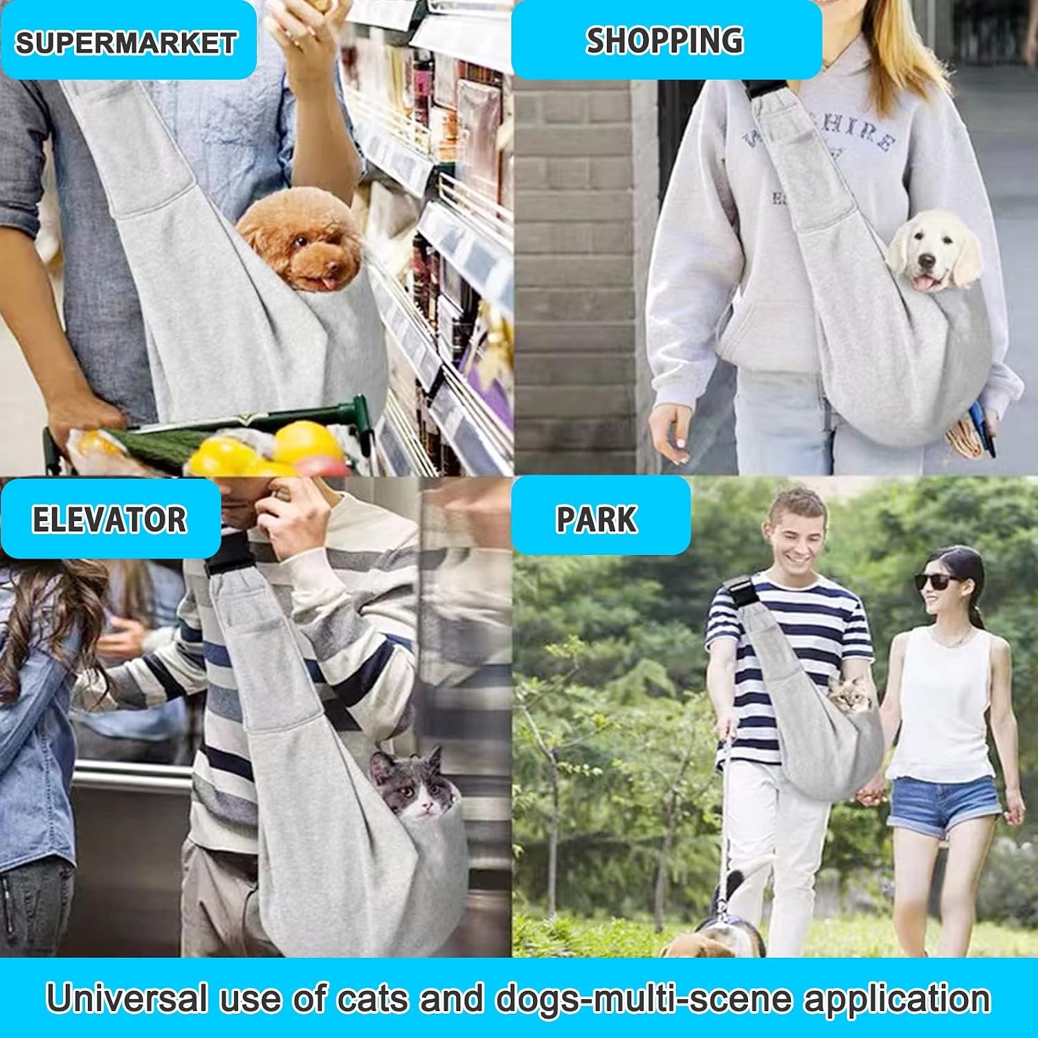 Dog and Cats Carrier Sling, Puppy Small Pet Carrier up to 16.5Lbs | Comfy Hard Bottom Support, Adjustable Padded Shoulder Strap, Hands-Free Dog Carrier Sling Bag for Outdoor Travel,Gray