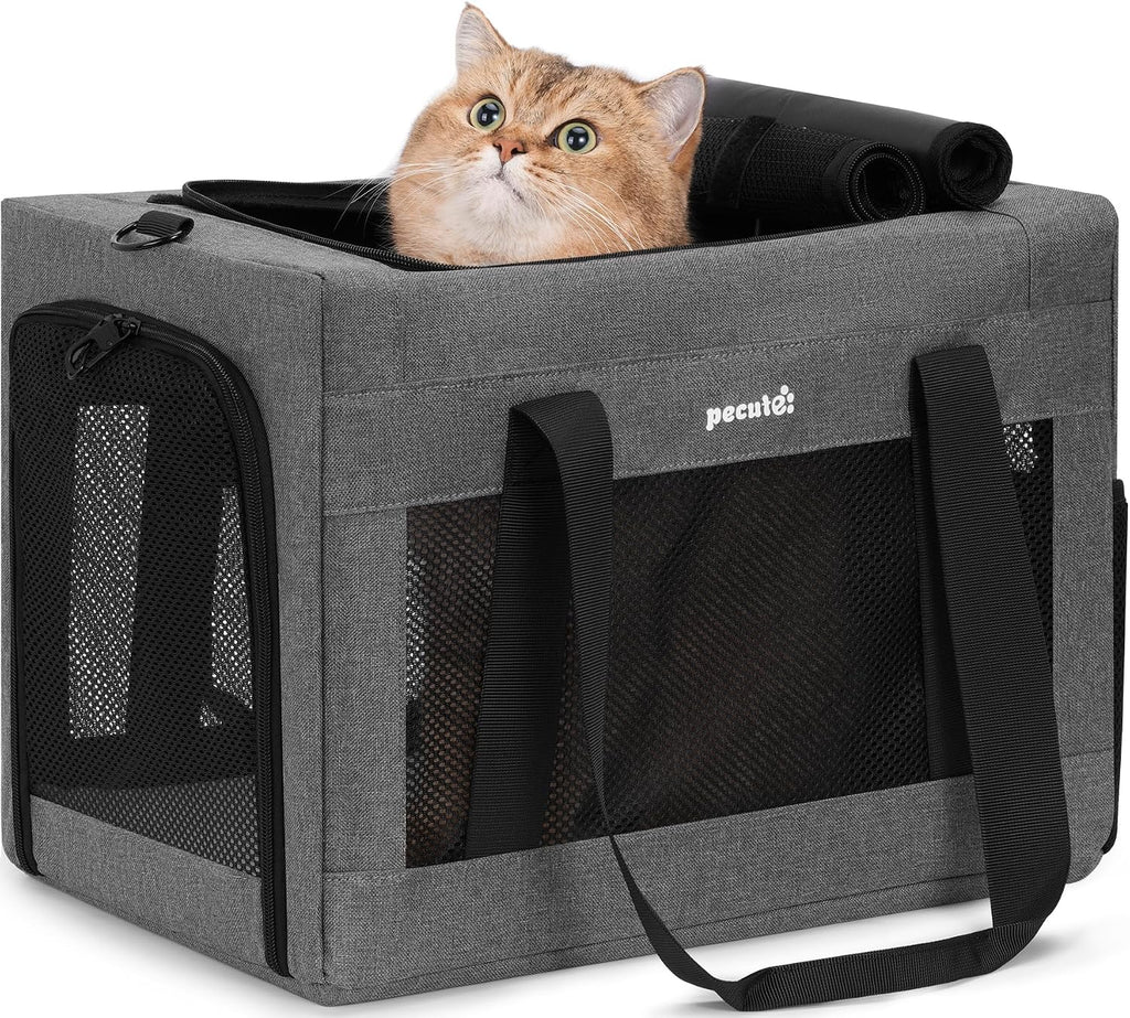 Cat Carrier, Portable Travel Dog Carrier with Stable Structure, Grey | Larger Space, 360° Ventilation & Comfort, Escape-Proof, for Travel / Car Trips / Vet Visits, Fits Cats up to 11 Lbs