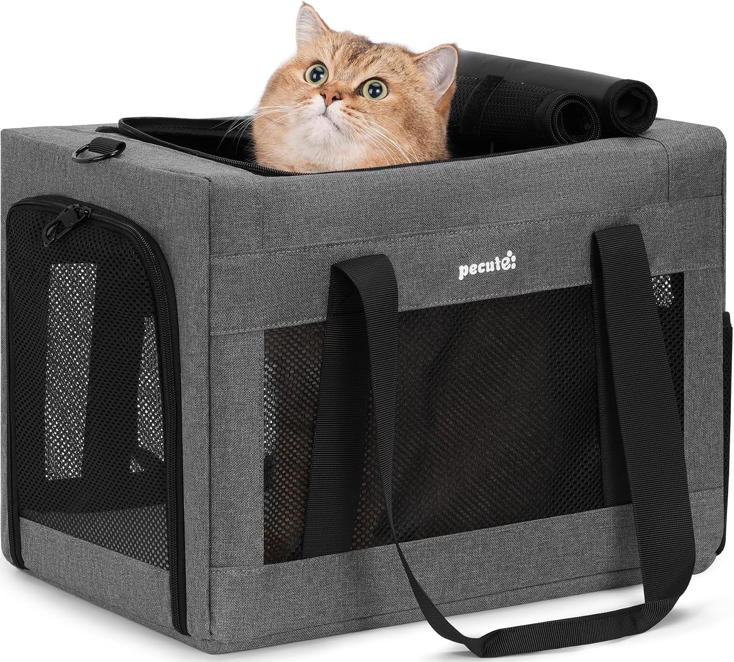 Cat Carrier, Portable Travel Dog Carrier with Stable Structure, Grey | Larger Space, 360° Ventilation & Comfort, Escape-Proof, for Travel / Car Trips / Vet Visits, Fits Cats up to 11 Lbs