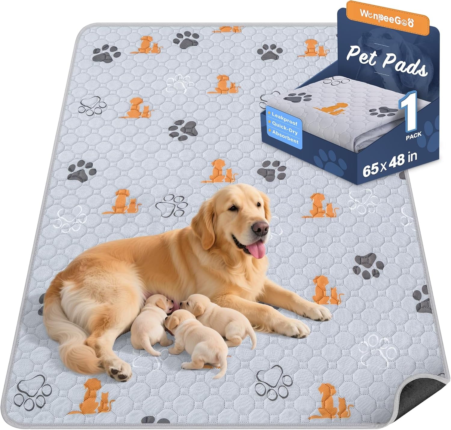 Washable Pee Pads for Dogs, Waterproof, 18 X 24 In, 4 Pack, Gray | Super Absorbent, Waterproof and Non-Slip; Washable, Reusable Dog Pads for Crates, Playpens, Floors, Furniture and Travel