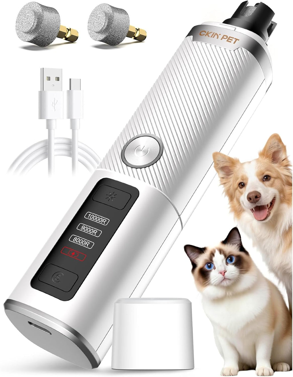 Dog Nail Grinder, Quiet Electric Dog Nail Trimmer with 2 LED Lights, 3-Speed Pet Nail Grinder for Dogs & Cats, Rechargeable 2000Mah Nail Grinder for Small Medium Large Dogs with Light, Black