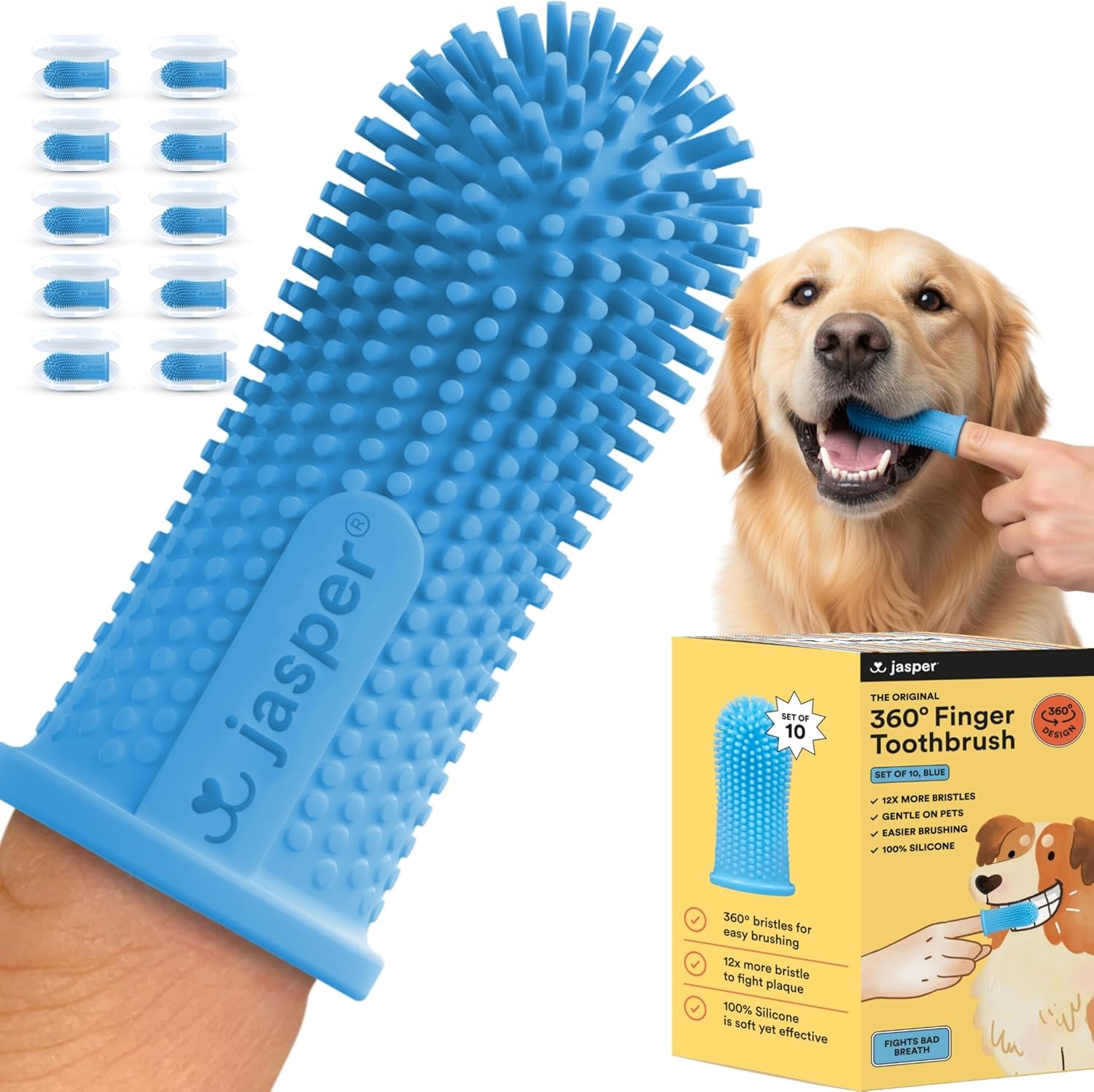 Dog Toothbrush, 360 Degree Pet Tooth Brushing Kit, Cat Toothbrush, Canine Dental Care & Teeth Cleaning Kit, Pet Finger Tooth Brush, Use with Dog Toothpaste, 2-Pack Pink