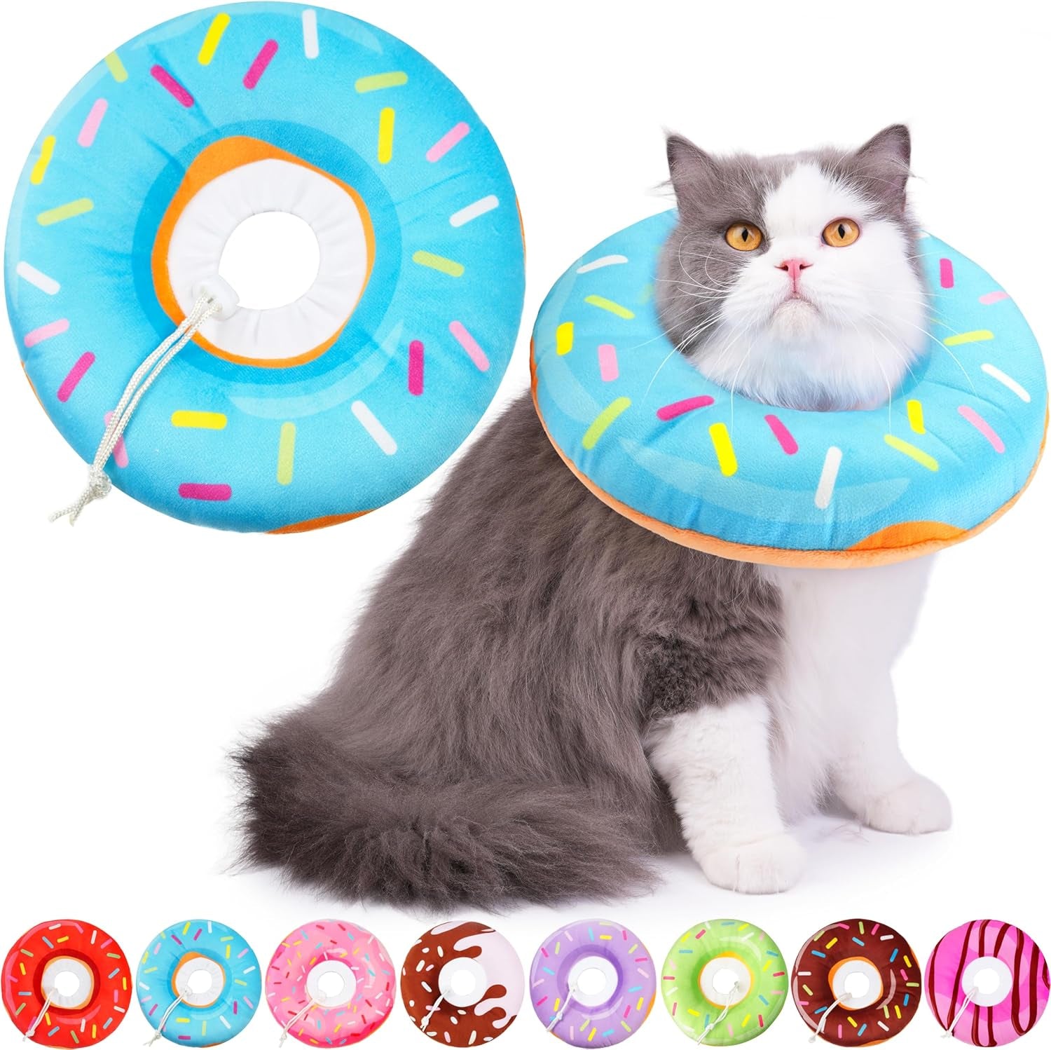 Cat Cone Collar Soft, Cat Recovery Collar for Wound Healing Cute Donut Adjustable Kitten Cones to Stop Licking Comfortable Lightweight Neck Elizabethan Collars for Kittens after Surgery
