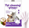Pet Glove Wipes for Dogs & Cats, 30Pcs Deodorizing Cleaning Gloves with Coconut Oil, Vet Recommended Hypoallergenic Bathless Grooming Wipes for Paws, Body & Ears, No-Rinse
