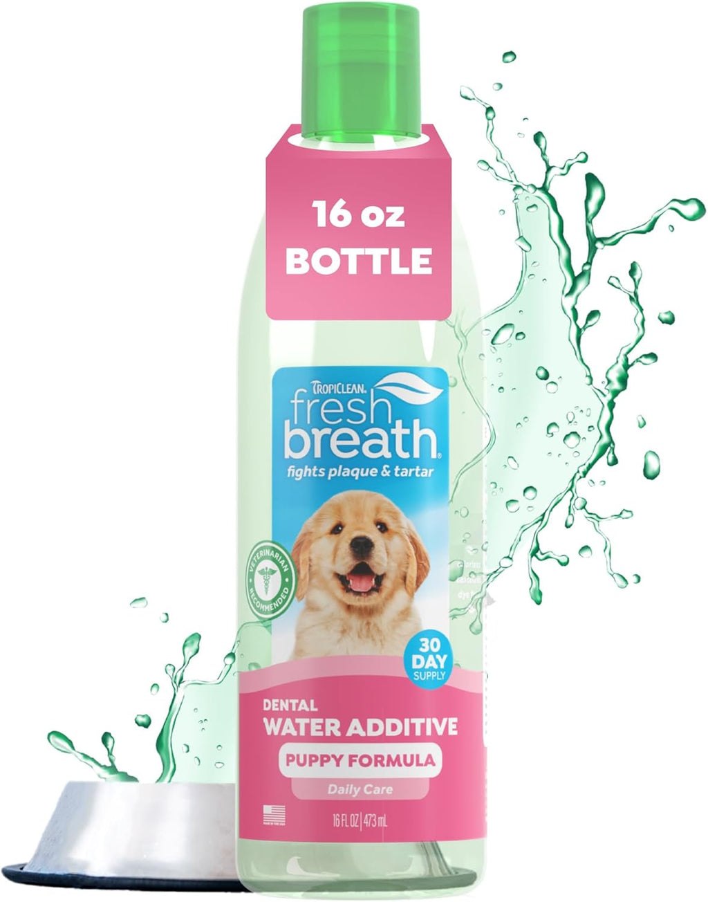 Fresh Breath Water Additive for Dogs, Dog Breath Freshener and Teeth Cleaning Solution, No Toothpaste or Toothbrush Required, 16Oz.