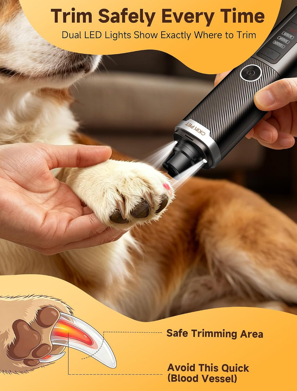 Dog Nail Grinder, Quiet Electric Dog Nail Trimmer with 2 LED Lights, 3-Speed Pet Nail Grinder for Dogs & Cats, Rechargeable 2000Mah Nail Grinder for Small Medium Large Dogs with Light, Black