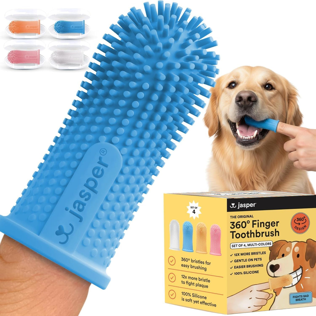 Dog Toothbrush, 360 Degree Pet Tooth Brushing Kit, Cat Toothbrush, Canine Dental Care & Teeth Cleaning Kit, Pet Finger Tooth Brush, Use with Dog Toothpaste, 2-Pack Pink