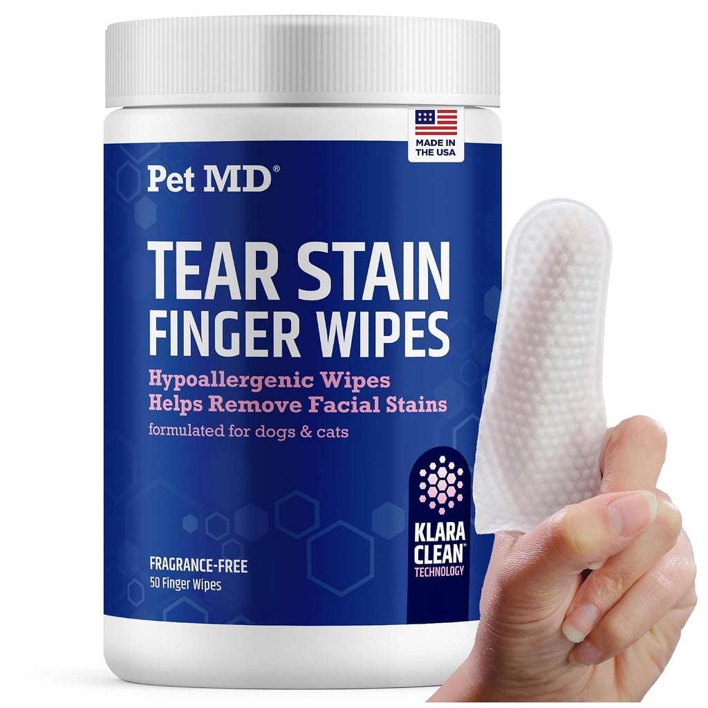 Finger Wipes - Tear Stain Remover for Dogs & Cats - 50Ct | Dog and Cat Eye Wipes for Discharge and Crust - Fragrance-Free & Hypoallergenic Face and Eye Cleaner