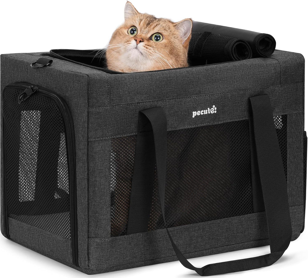Cat Carrier, Portable Travel Dog Carrier with Stable Structure, Grey | Larger Space, 360° Ventilation & Comfort, Escape-Proof, for Travel / Car Trips / Vet Visits, Fits Cats up to 11 Lbs