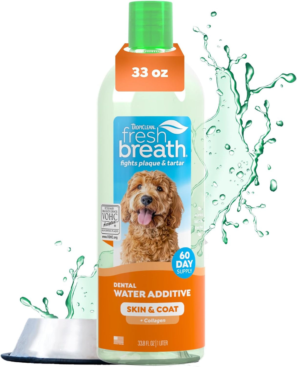 Fresh Breath Water Additive for Dogs, Dog Breath Freshener and Teeth Cleaning Solution, No Toothpaste or Toothbrush Required, 16Oz.