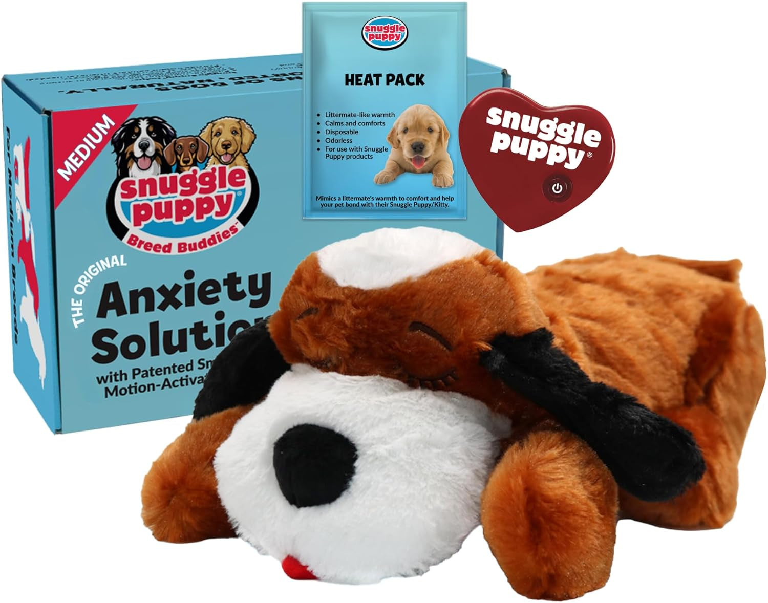 Snuggle Puppy Heartbeat Dog Toy for Puppies, Real-Feel Heartbeat, Calming Sleep Aid and Crate Training Comfort Toy with Heat Pack, Cream Plush Design