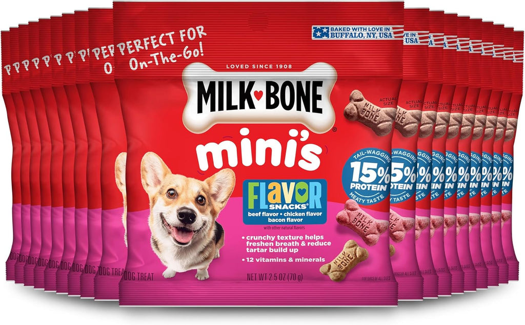 Flavor Snacks Mini’S Dog Biscuits, Flavored Crunchy Dog Treats, 36 Oz. Canister | 5 Calories per Treat, 15% Protein, 3 Flavors per Canister (Beef, Chicken & Bacon, Naturally & Artificially Flavored)
