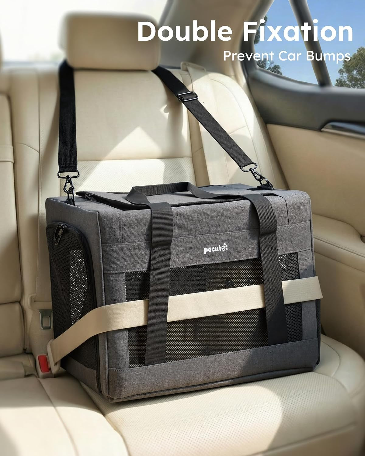 Cat Carrier, Portable Travel Dog Carrier with Stable Structure, Grey | Larger Space, 360° Ventilation & Comfort, Escape-Proof, for Travel / Car Trips / Vet Visits, Fits Cats up to 11 Lbs