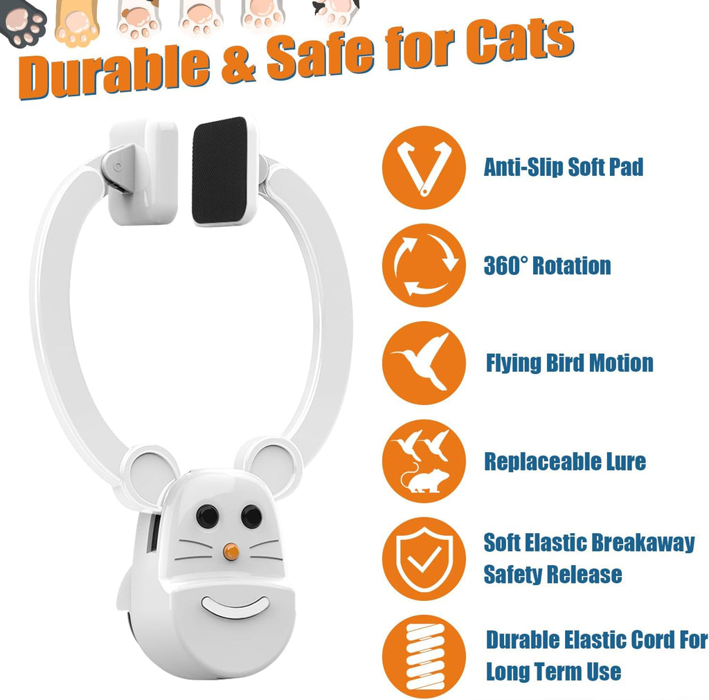 Interactive Cat Toys for Indoor Cats, Automatic Flying Bird Feather Wand Toy for Chase Exercise Enrichment, Rechargeable Durable Safe Hanging Cat Toy for Bored Kittens & Adult Cats