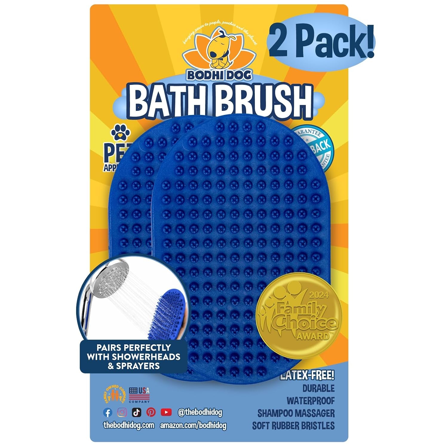 Shampoo Brush - Pet Grooming & Bath Supplies for Dogs and Cats - Bath Brush for Long & Short Hair - Premium Scrubber for Shower, Showerhead, Sprayer & Bathing (One Pack, Blue)