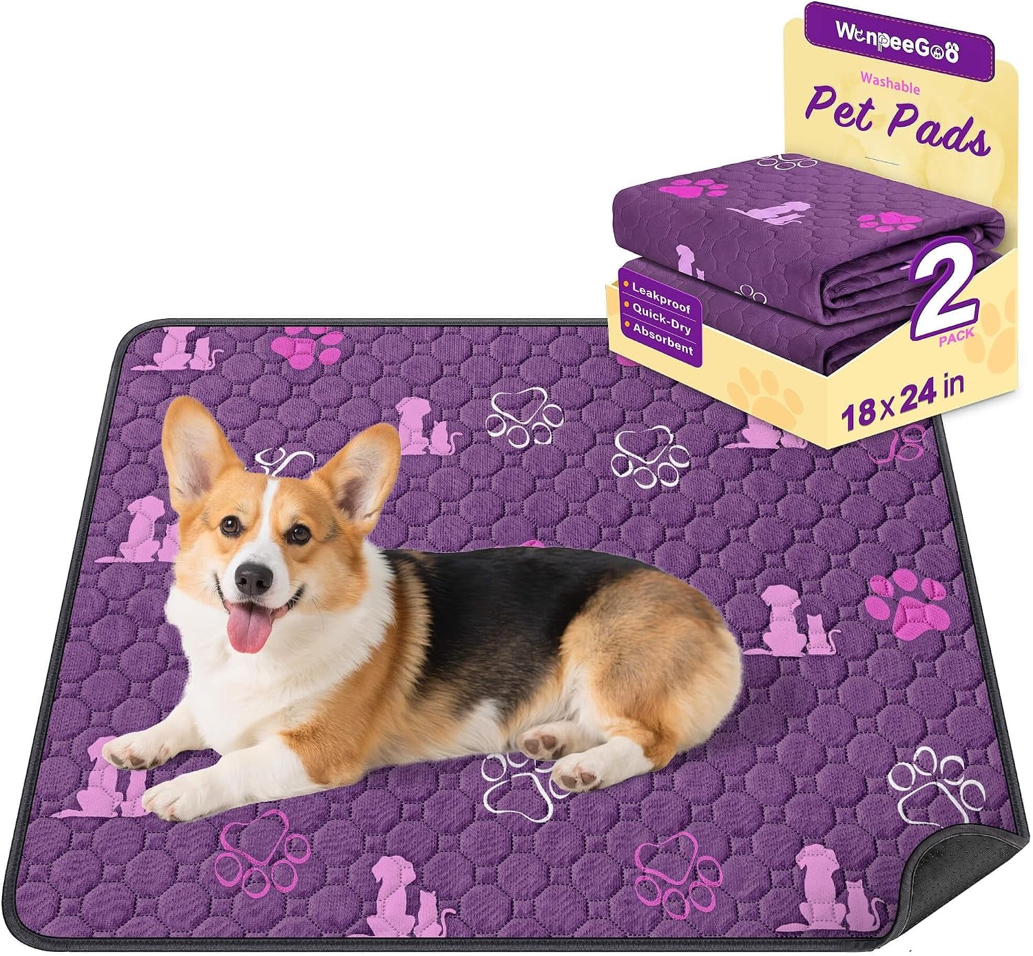 Washable Pee Pads for Dogs, Waterproof, 18 X 24 In, 4 Pack, Gray | Super Absorbent, Waterproof and Non-Slip; Washable, Reusable Dog Pads for Crates, Playpens, Floors, Furniture and Travel