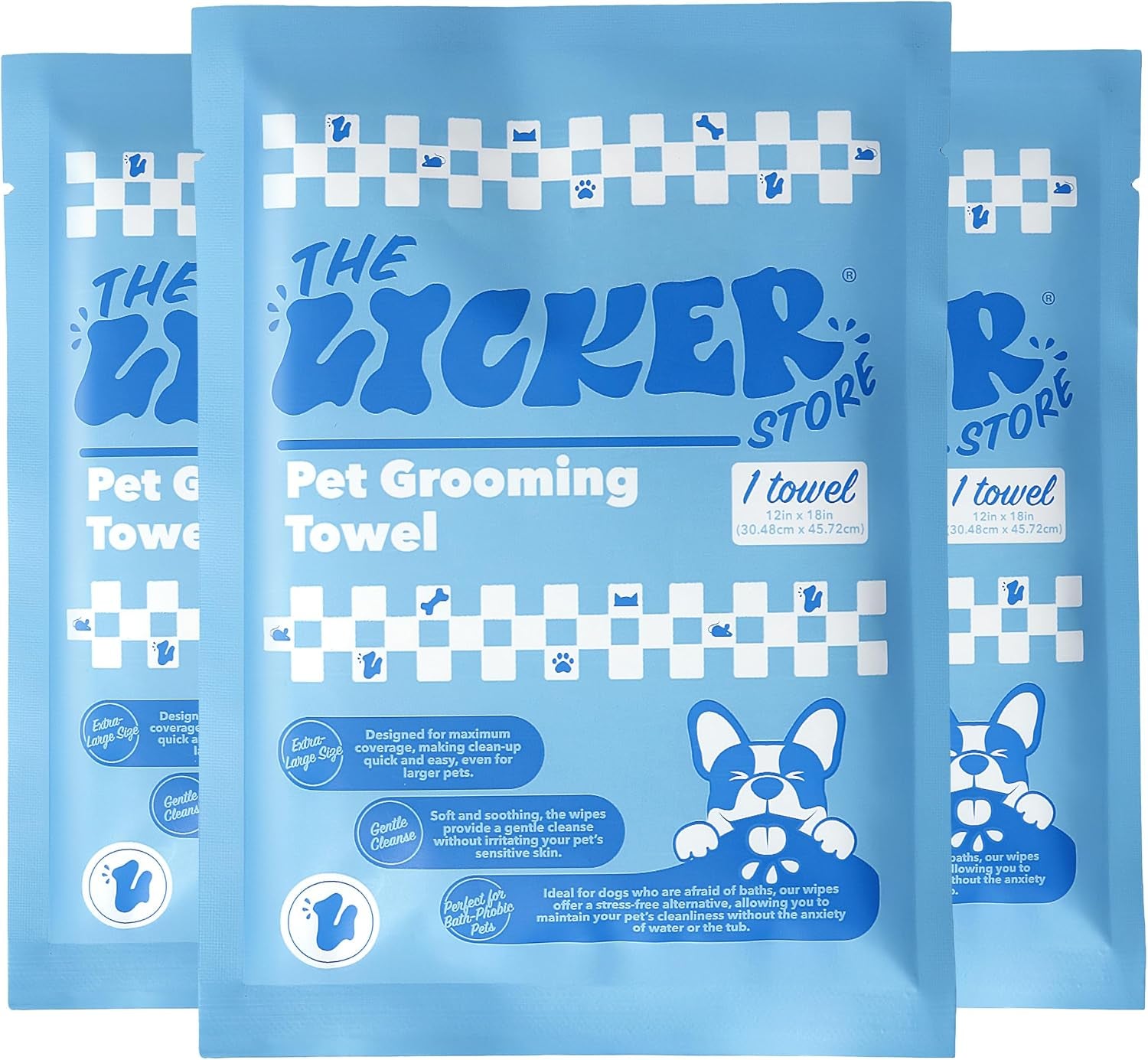 PWP1007A-3SET Dog Bath and Grooming Towels, Ultra-Absorbent & Soft Pet Wipes for Paws, Body and Butt, Hypoallergenic & Cruelty-Free, Alcohol-Free, 5.1" X 7.1", 3 Count