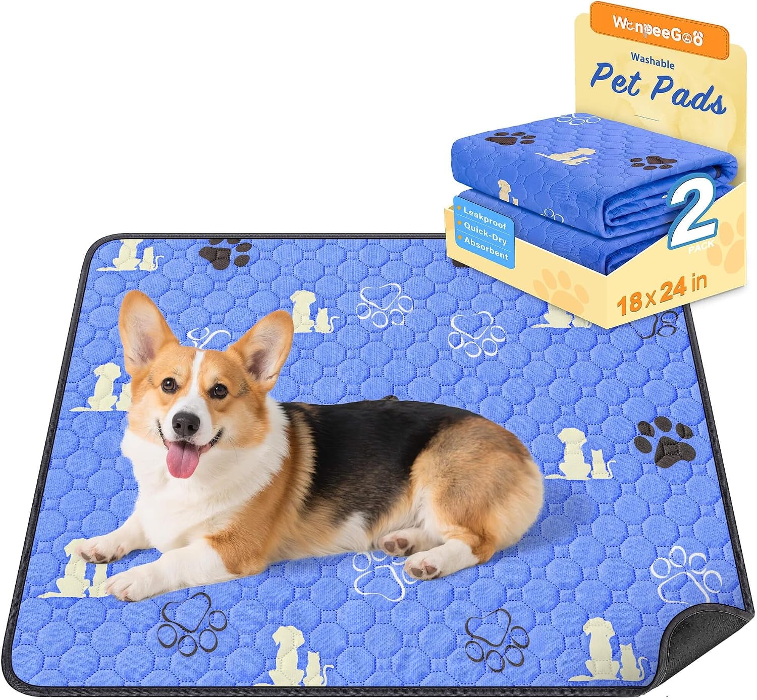 Washable Pee Pads for Dogs, Waterproof, 18 X 24 In, 4 Pack, Gray | Super Absorbent, Waterproof and Non-Slip; Washable, Reusable Dog Pads for Crates, Playpens, Floors, Furniture and Travel