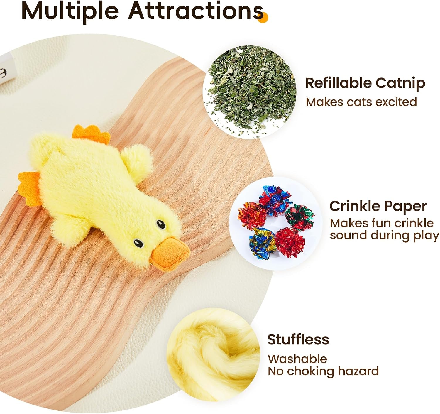 Cat Toys Catnip Crinkly Sound 2 Pcs, Mess-Free Stuffless Kitten Toy, Durable Feline Bite Interactive Kicker Toys for Cat Indoor Exercise 6.5 Inches