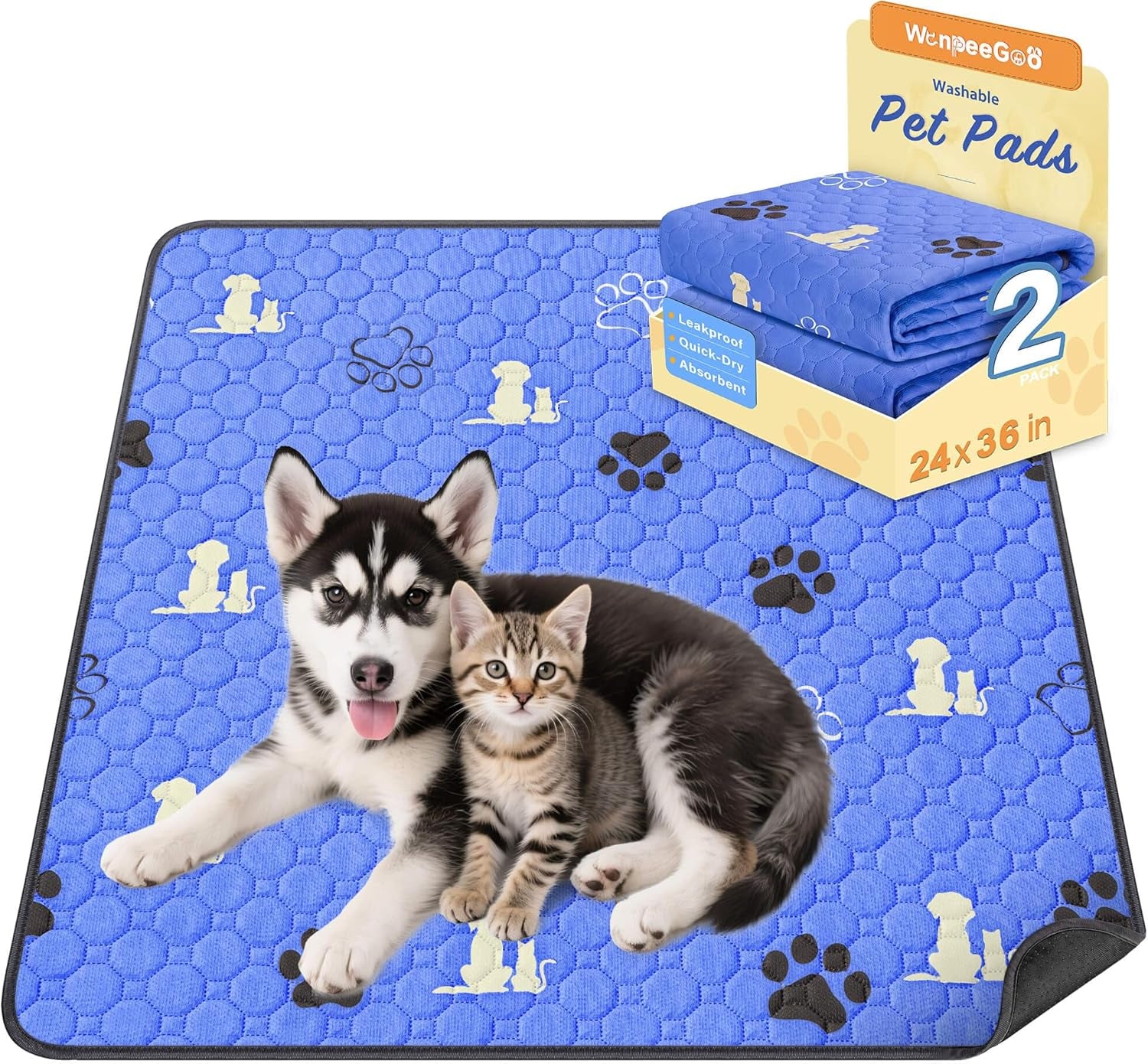 Washable Pee Pads for Dogs, Waterproof, 18 X 24 In, 4 Pack, Gray | Super Absorbent, Waterproof and Non-Slip; Washable, Reusable Dog Pads for Crates, Playpens, Floors, Furniture and Travel