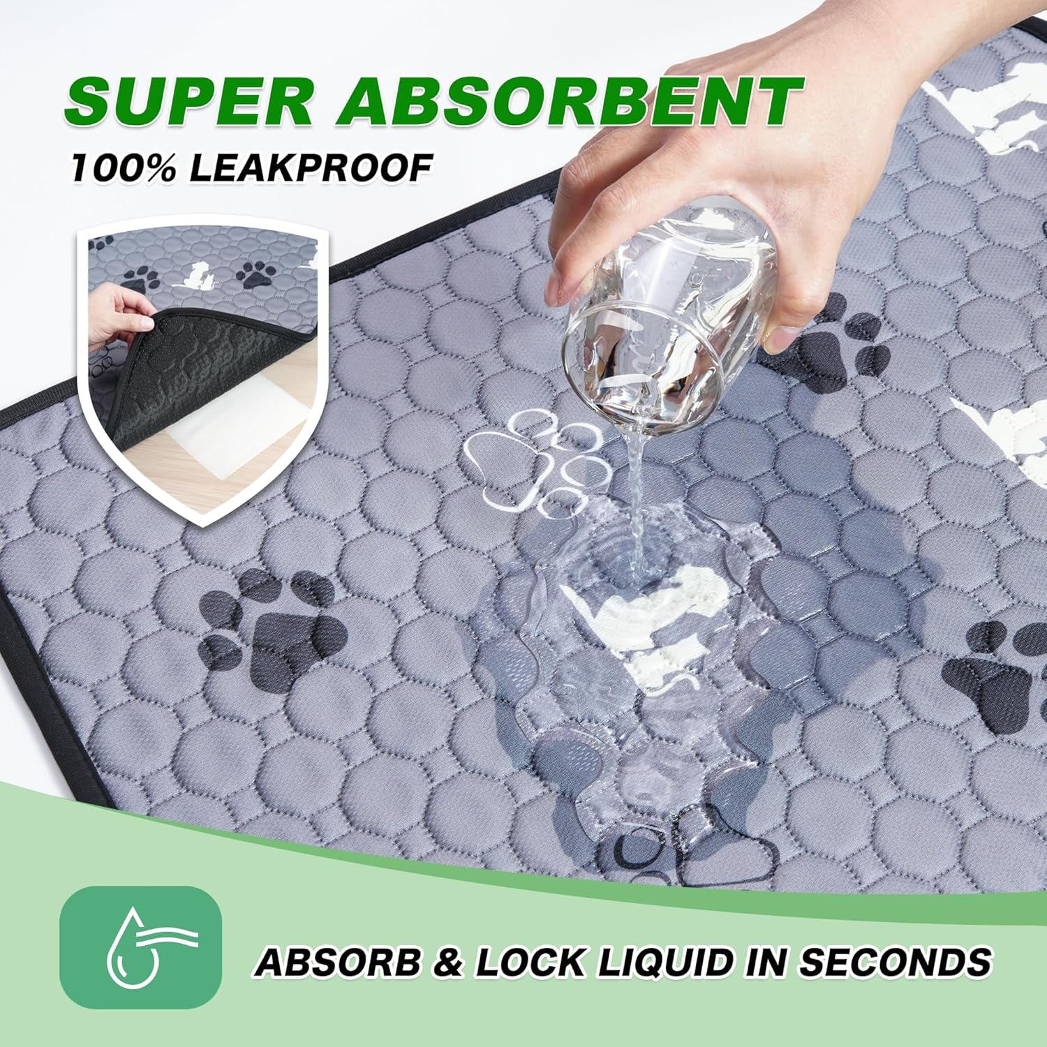 Washable Pee Pads for Dogs, Waterproof, 18 X 24 In, 4 Pack, Gray | Super Absorbent, Waterproof and Non-Slip; Washable, Reusable Dog Pads for Crates, Playpens, Floors, Furniture and Travel