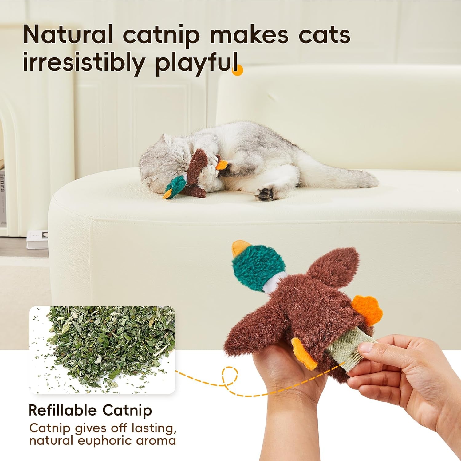Cat Toys Catnip Crinkly Sound 2 Pcs, Mess-Free Stuffless Kitten Toy, Durable Feline Bite Interactive Kicker Toys for Cat Indoor Exercise 6.5 Inches