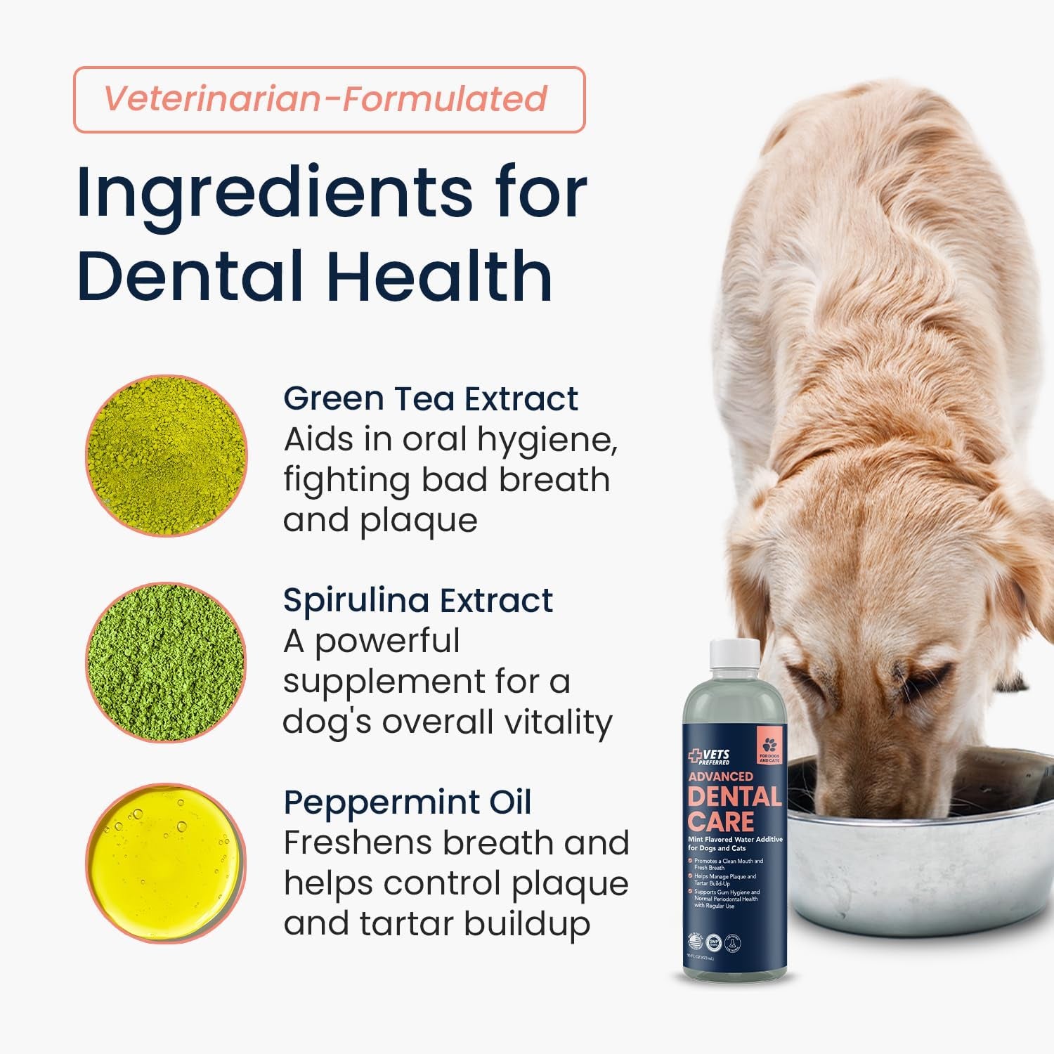 Dog Breath Freshener & Water Additive for Dental Care – Fights Bad Breath, Removes Tartar & Plaque – Dog Mouthwash for Healthy Teeth & Gums, Gingivitis Support – Mint Flavor