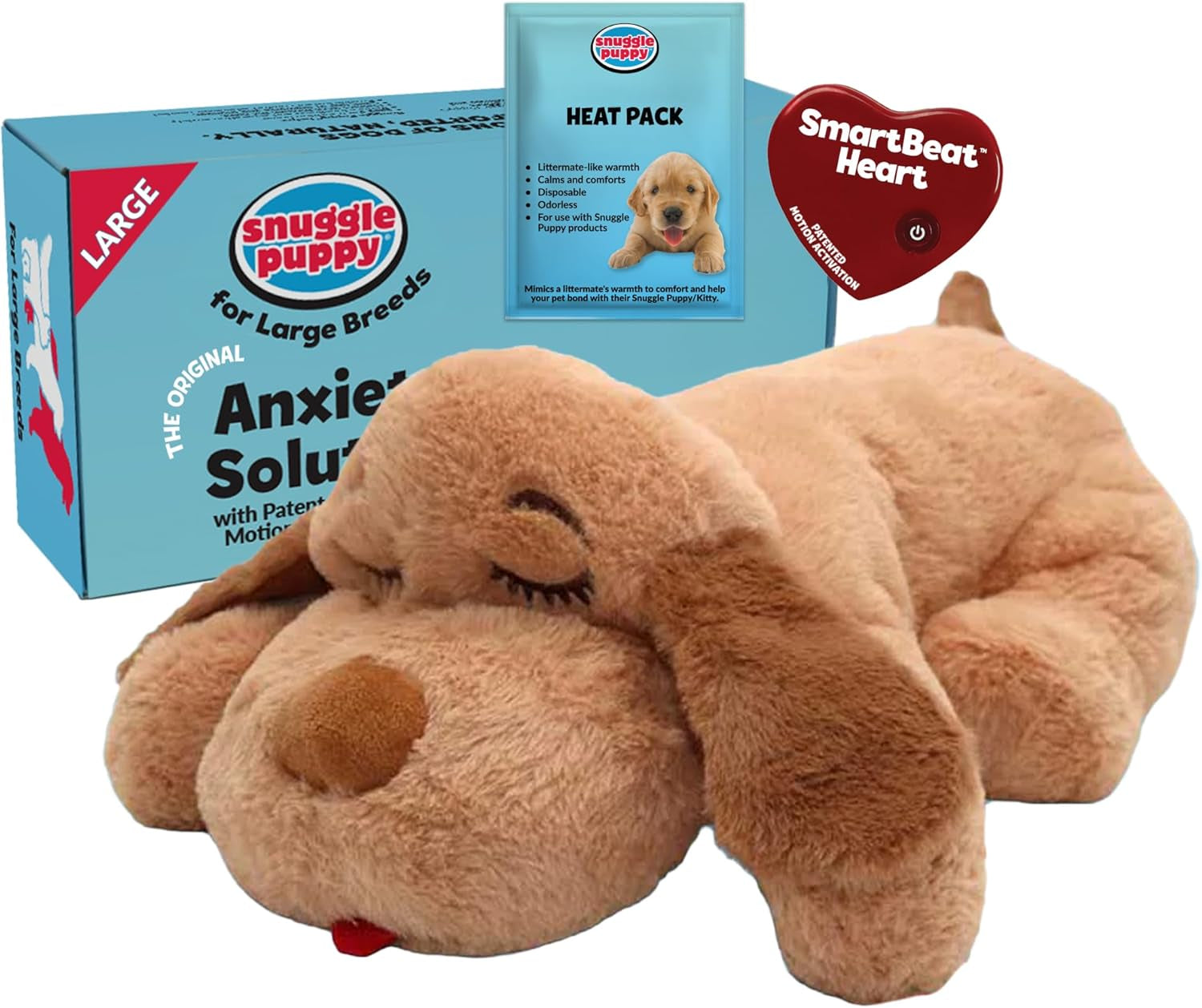 Snuggle Puppy Heartbeat Dog Toy for Puppies, Real-Feel Heartbeat, Calming Sleep Aid and Crate Training Comfort Toy with Heat Pack, Cream Plush Design