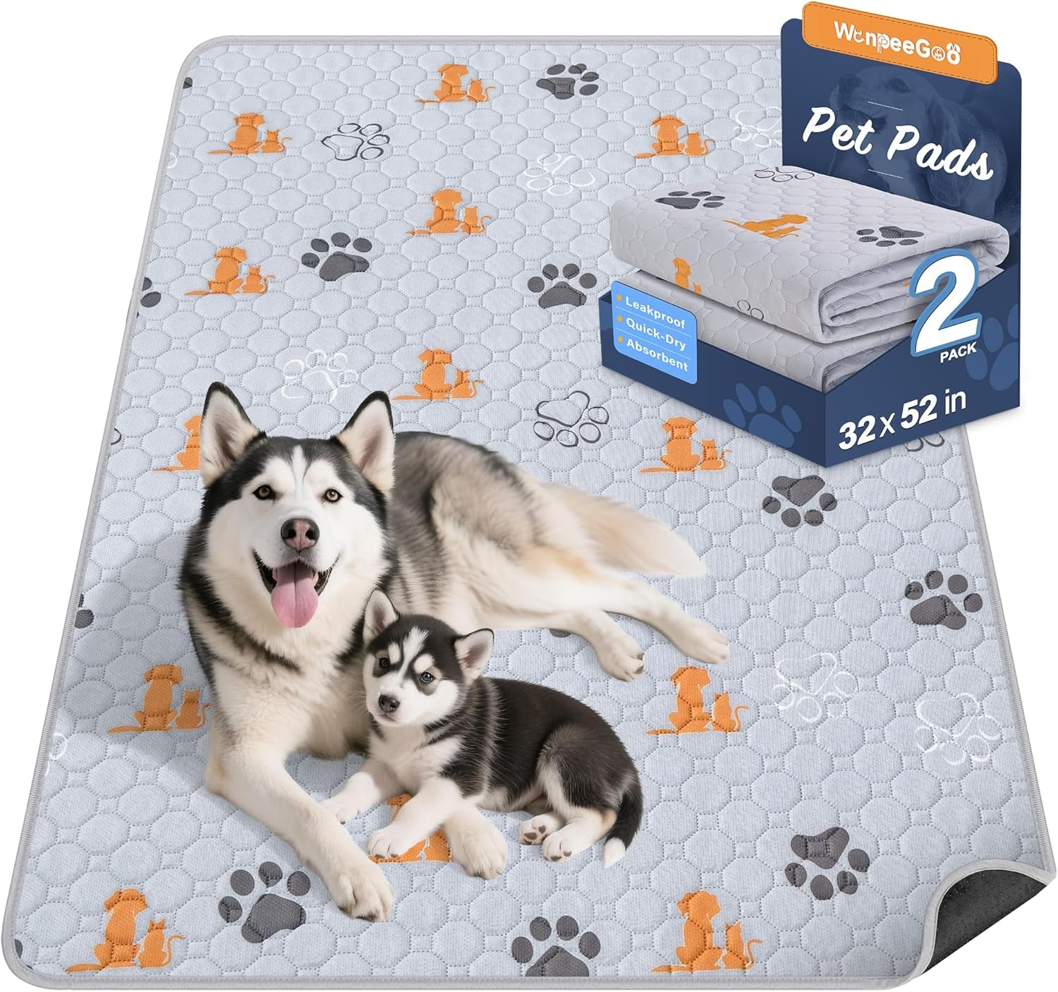 Washable Pee Pads for Dogs, Waterproof, 18 X 24 In, 4 Pack, Gray | Super Absorbent, Waterproof and Non-Slip; Washable, Reusable Dog Pads for Crates, Playpens, Floors, Furniture and Travel