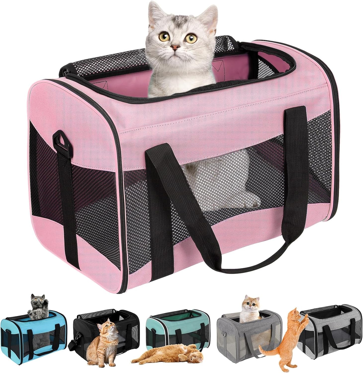 Cat Dog Carriers Soft-Sided Pet Carrier Large Cats for Medium Big Cat Small Dog Puppy up to 16Lbs TSA Airline Approved Animal Collapsible Cat Carrier Carriers Travel Carrier Cat Bag (17X11X11)