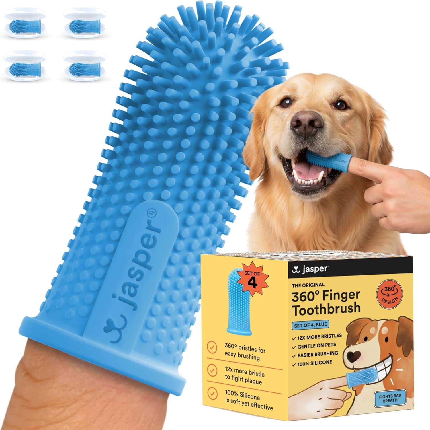 Dog Toothbrush, 360 Degree Pet Tooth Brushing Kit, Cat Toothbrush, Canine Dental Care & Teeth Cleaning Kit, Pet Finger Tooth Brush, Use with Dog Toothpaste, 2-Pack Pink