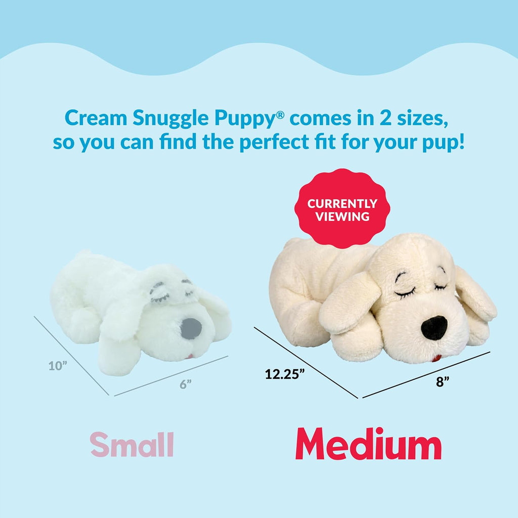Snuggle Puppy Heartbeat Dog Toy for Puppies, Real-Feel Heartbeat, Calming Sleep Aid and Crate Training Comfort Toy with Heat Pack, Cream Plush Design