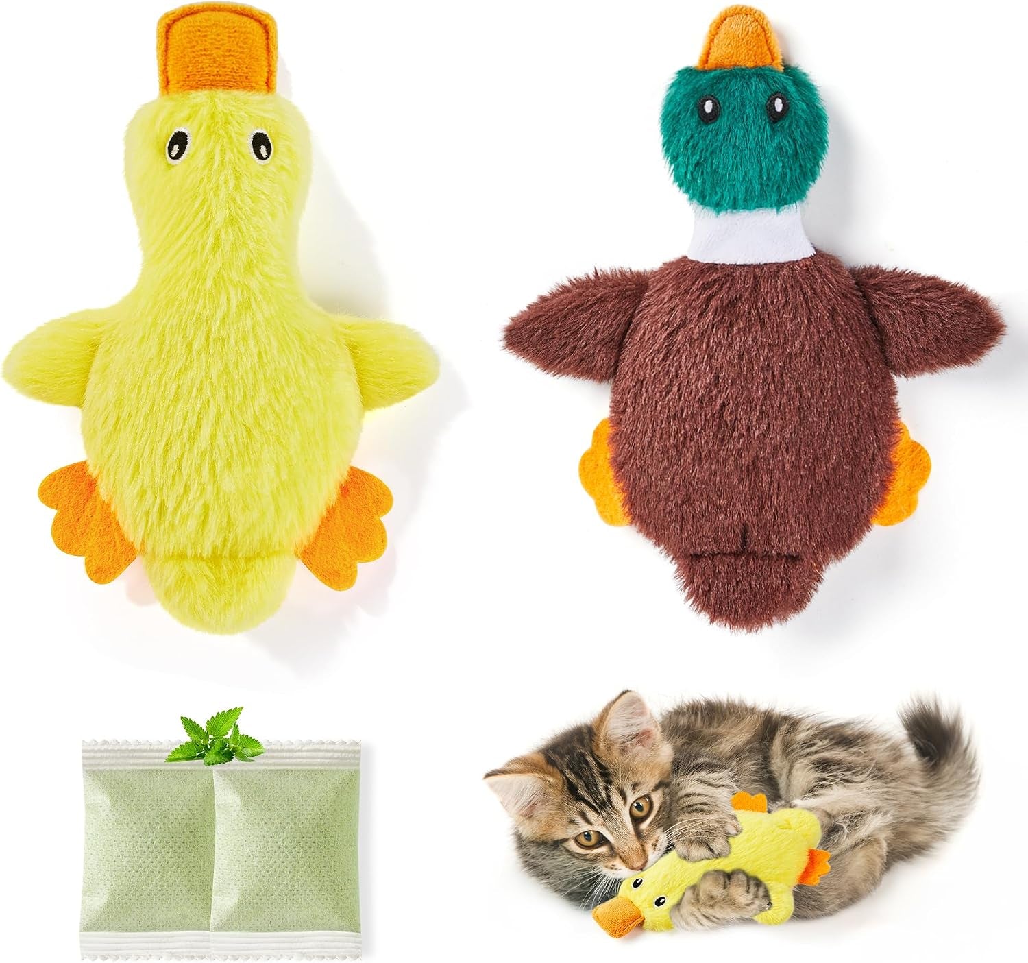 Cat Toys Catnip Crinkly Sound 2 Pcs, Mess-Free Stuffless Kitten Toy, Durable Feline Bite Interactive Kicker Toys for Cat Indoor Exercise 6.5 Inches