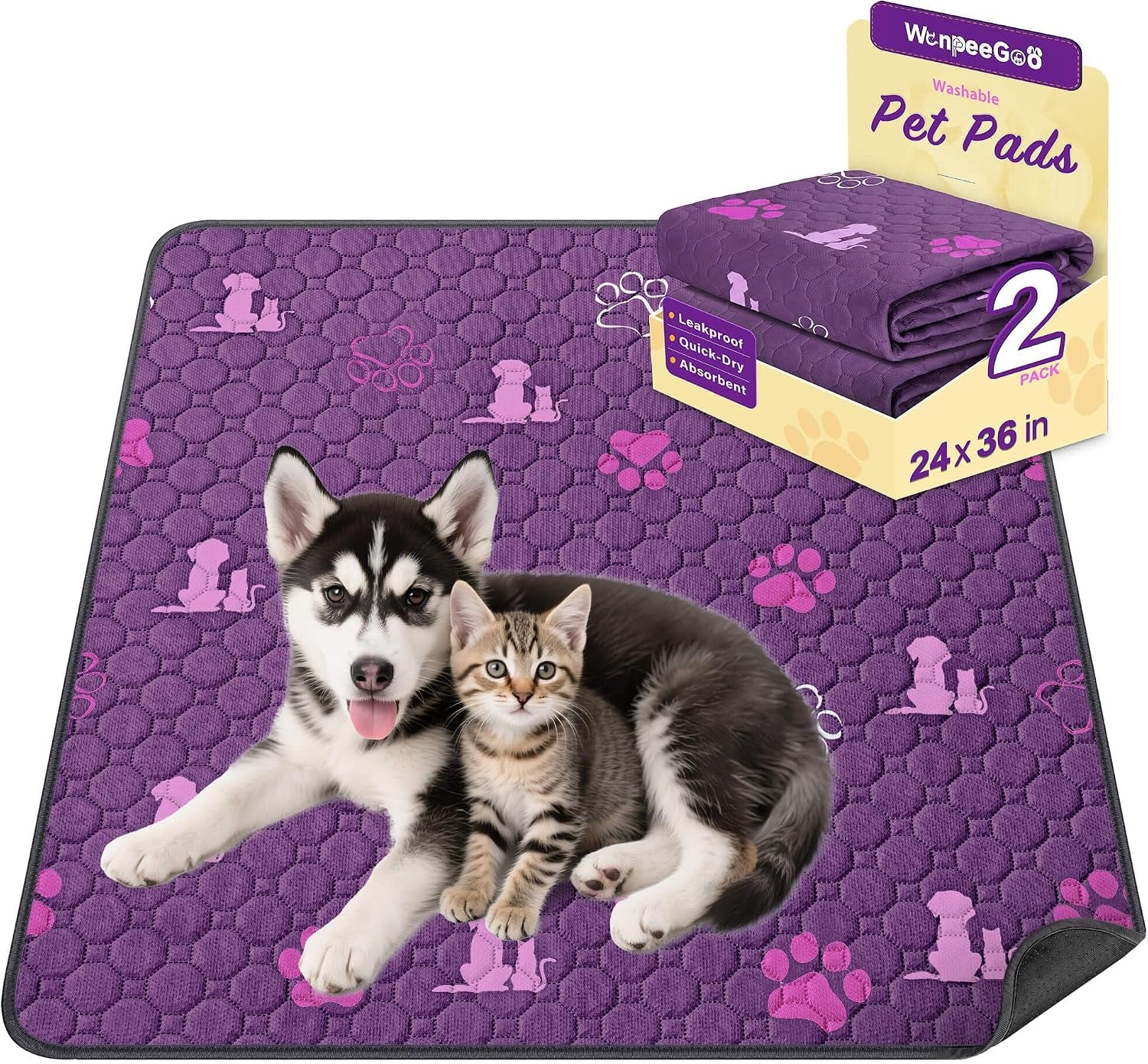 Washable Pee Pads for Dogs, Waterproof, 18 X 24 In, 4 Pack, Gray | Super Absorbent, Waterproof and Non-Slip; Washable, Reusable Dog Pads for Crates, Playpens, Floors, Furniture and Travel
