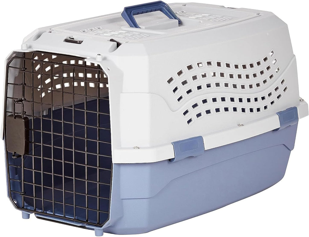 2-Door Top-Load Hard-Sided Pet Travel Carrier for Cats and Small Dogs, 19" L X 12.6" W X 10" H, Gray & Blue