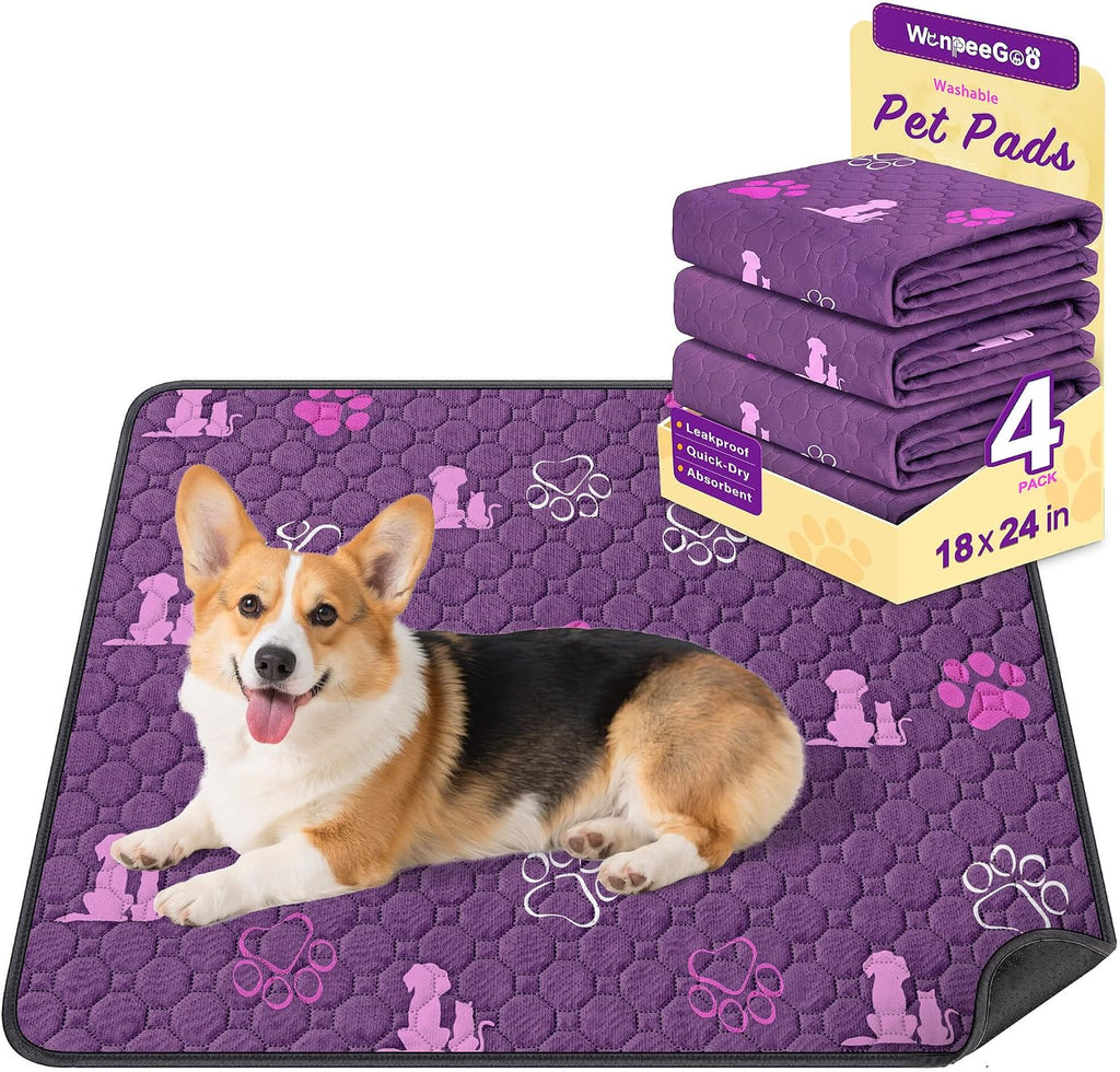 Washable Pee Pads for Dogs, Waterproof, 18 X 24 In, 4 Pack, Gray | Super Absorbent, Waterproof and Non-Slip; Washable, Reusable Dog Pads for Crates, Playpens, Floors, Furniture and Travel