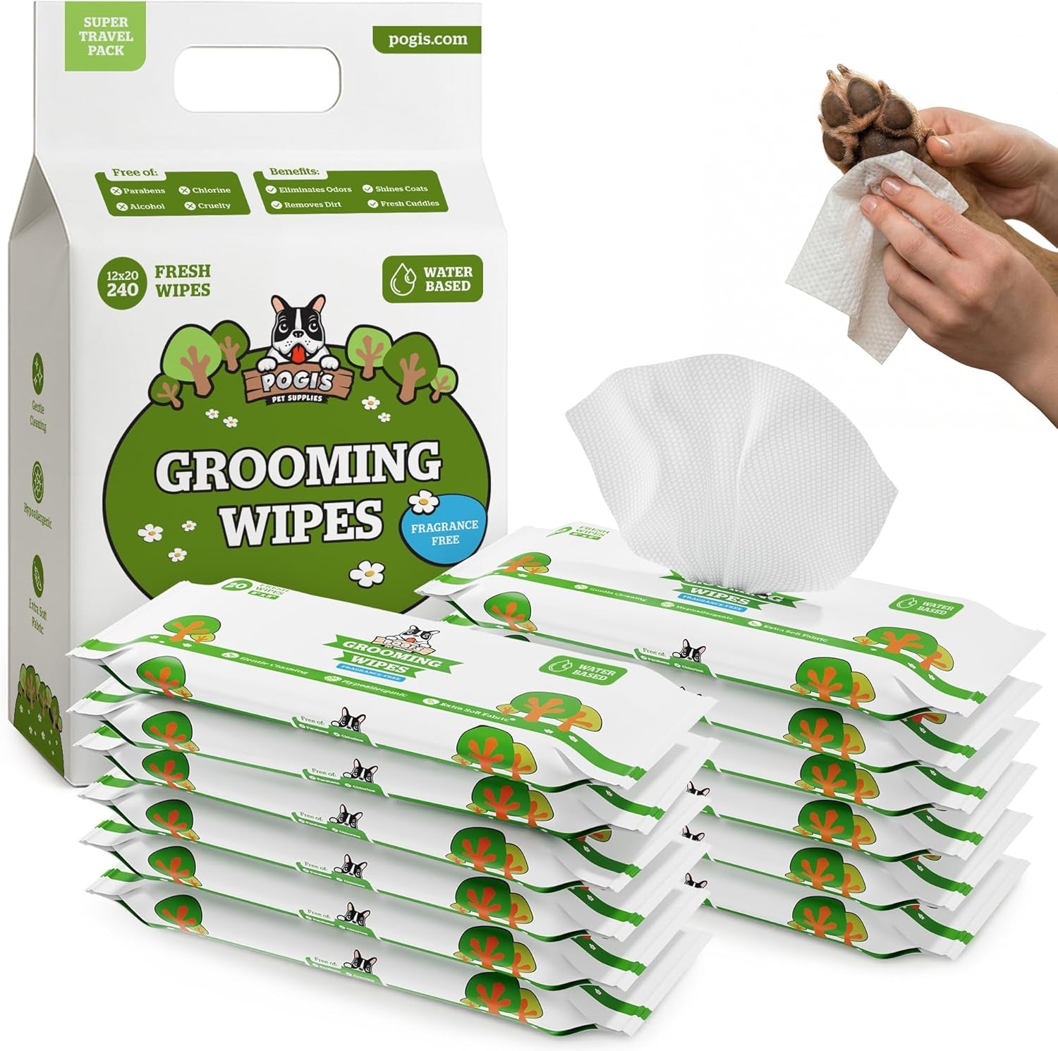 Pogi’S Dog Grooming Wipes – Hypoallergenic Pet Wipes for Paws, Body & Butt – Cleaning & Hydrating, Fragrance Free, 100 Count