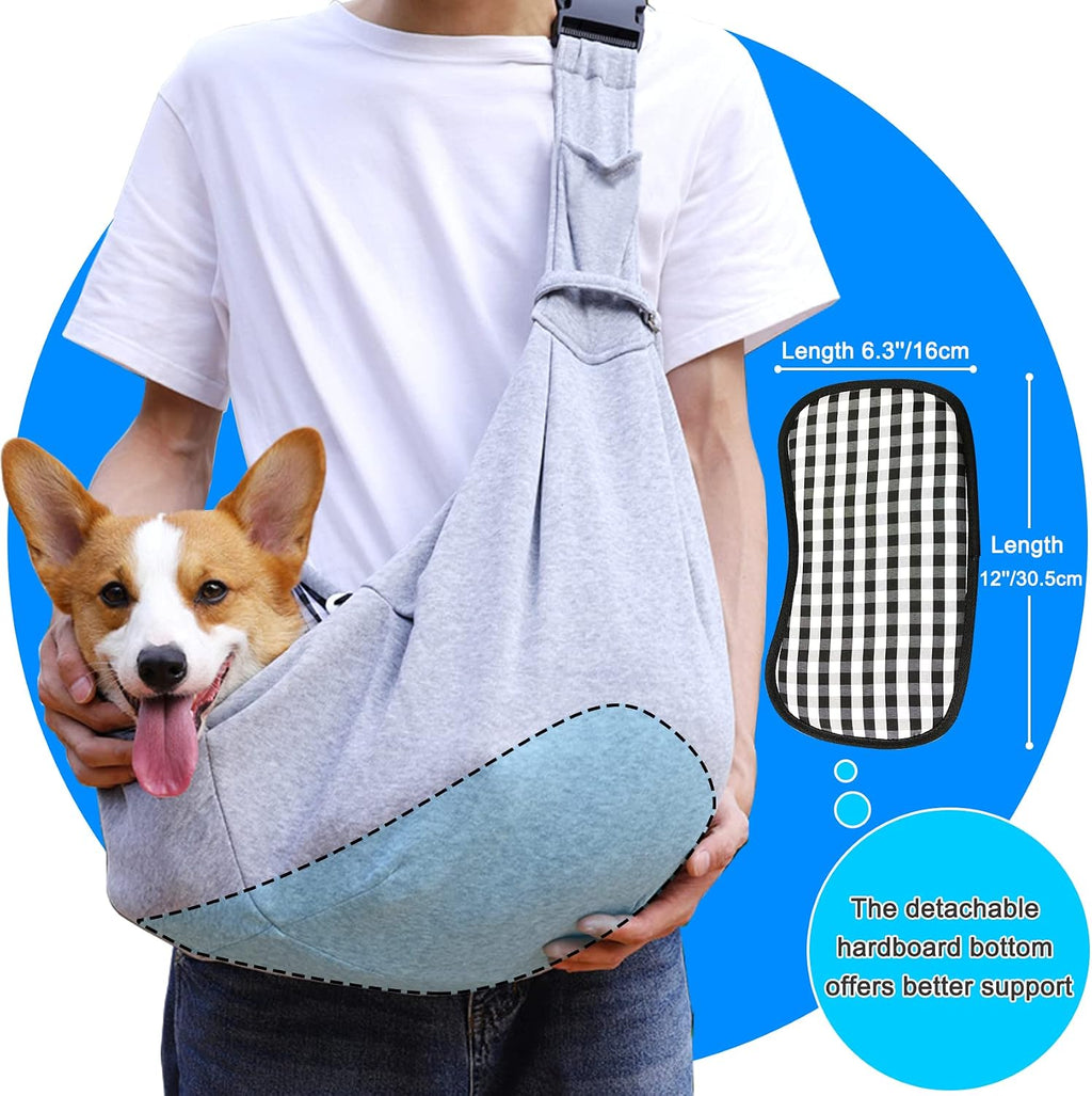 Dog and Cats Carrier Sling, Puppy Small Pet Carrier up to 16.5Lbs | Comfy Hard Bottom Support, Adjustable Padded Shoulder Strap, Hands-Free Dog Carrier Sling Bag for Outdoor Travel,Gray