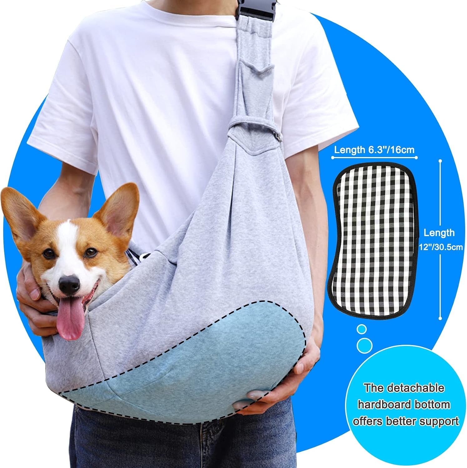 Dog and Cats Carrier Sling, Puppy Small Pet Carrier up to 16.5Lbs | Comfy Hard Bottom Support, Adjustable Padded Shoulder Strap, Hands-Free Dog Carrier Sling Bag for Outdoor Travel,Gray