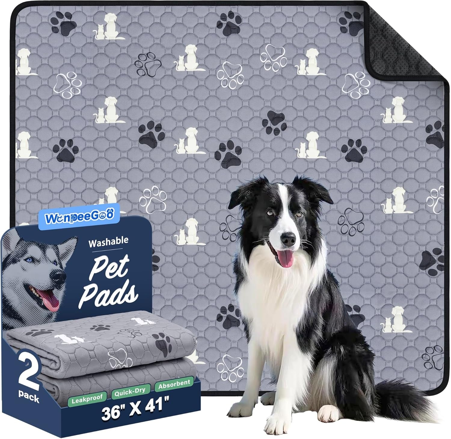 Washable Pee Pads for Dogs, Waterproof, 18 X 24 In, 4 Pack, Gray | Super Absorbent, Waterproof and Non-Slip; Washable, Reusable Dog Pads for Crates, Playpens, Floors, Furniture and Travel
