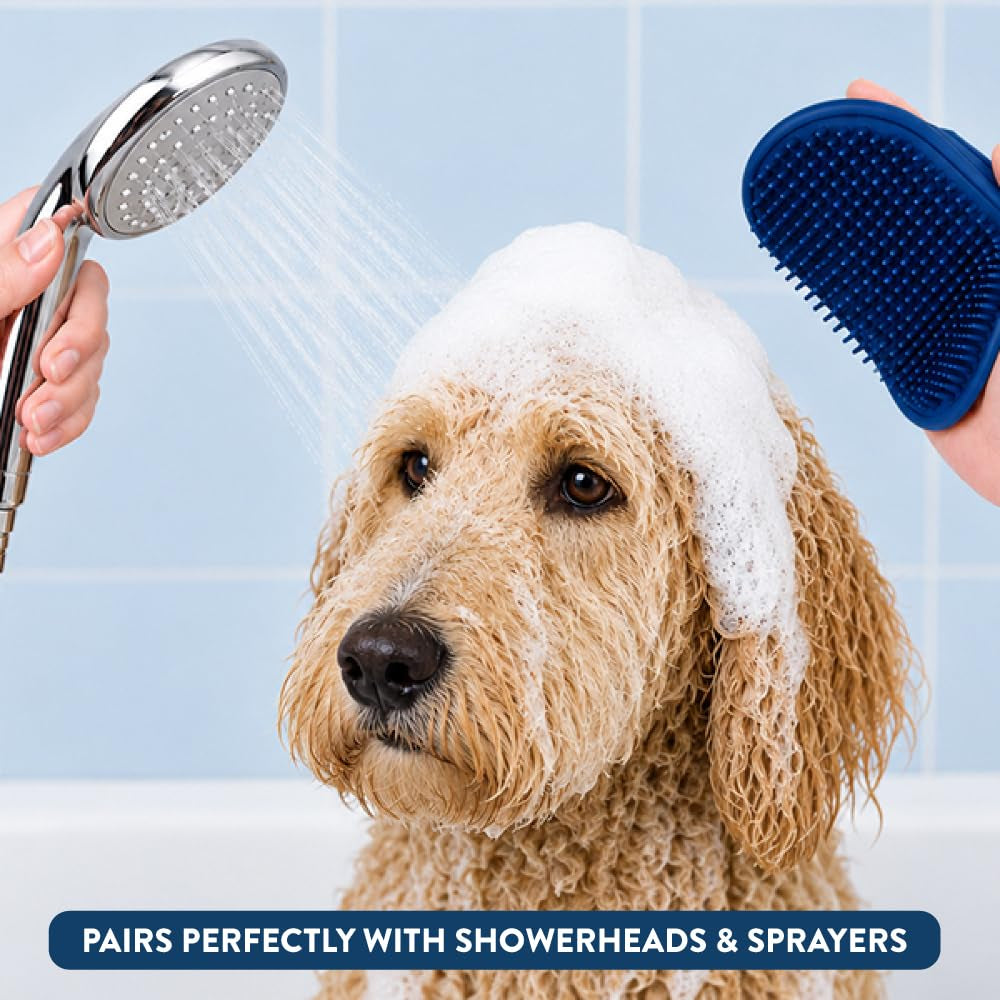 Shampoo Brush - Pet Grooming & Bath Supplies for Dogs and Cats - Bath Brush for Long & Short Hair - Premium Scrubber for Shower, Showerhead, Sprayer & Bathing (One Pack, Blue)
