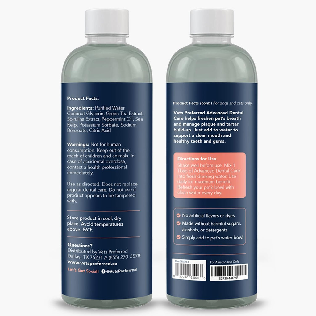Dog Breath Freshener & Water Additive for Dental Care – Fights Bad Breath, Removes Tartar & Plaque – Dog Mouthwash for Healthy Teeth & Gums, Gingivitis Support – Mint Flavor